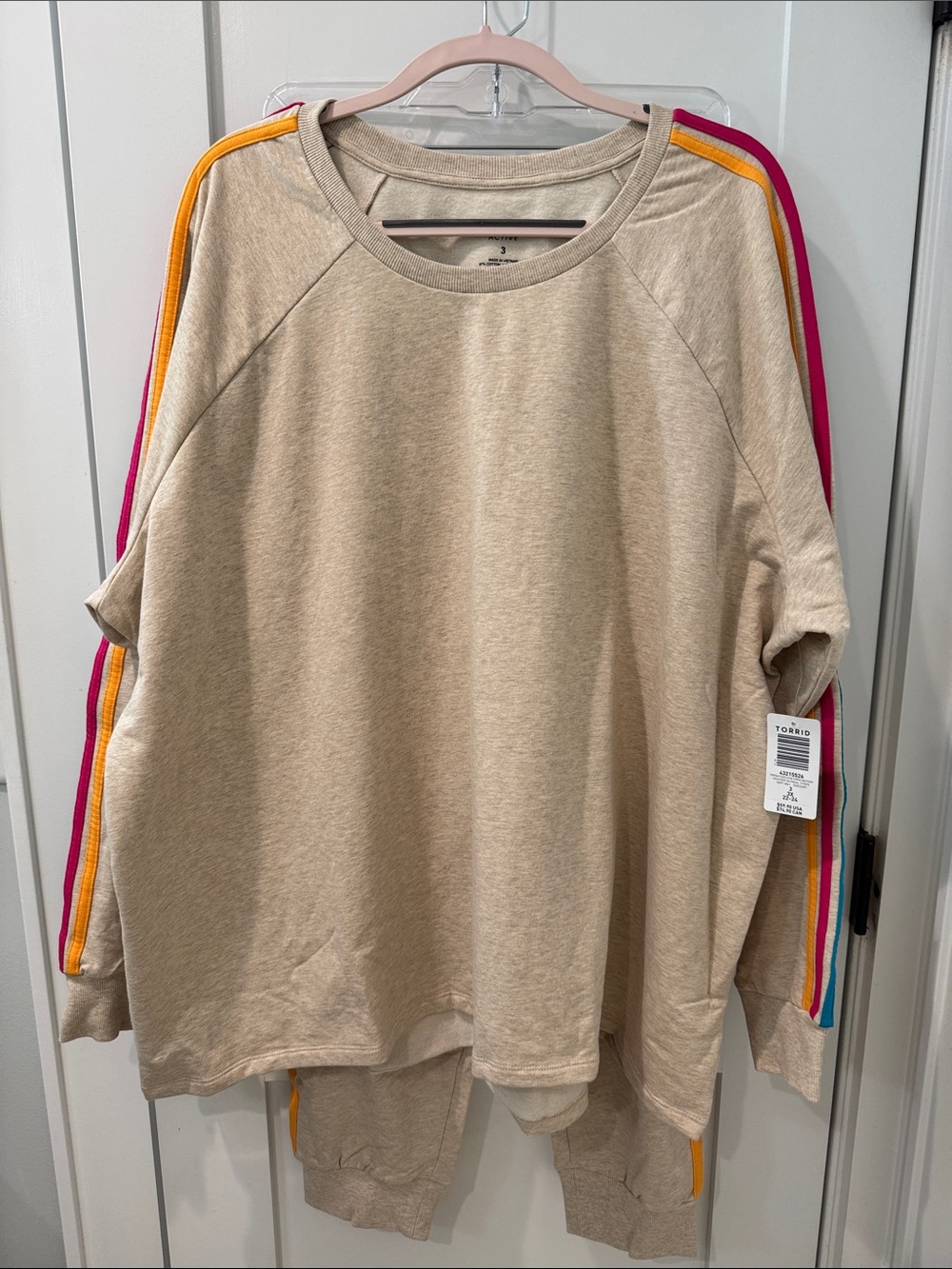 torrid Beige Sweat Set with multi color Stripes Trim